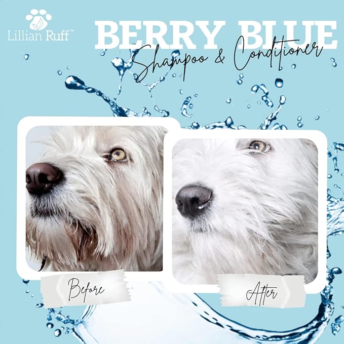 Lillian Ruff PRO Formula Berry Blue Brightening Dog Shampoo & Conditioner Set - Professional Show-Quality Whitening, Stain & Odor Eliminator, Hydrating Relief for Dry Skin, ProVitamin B5, USA Made