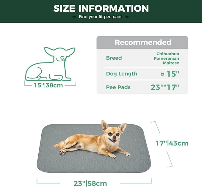 FXW Washable Pee Pads for Dogs, Puppy Pads with Super Absorbent, Specifically Designed for 24inch Cages, 23" × 17" Rectangle, Gray, 2 Packs