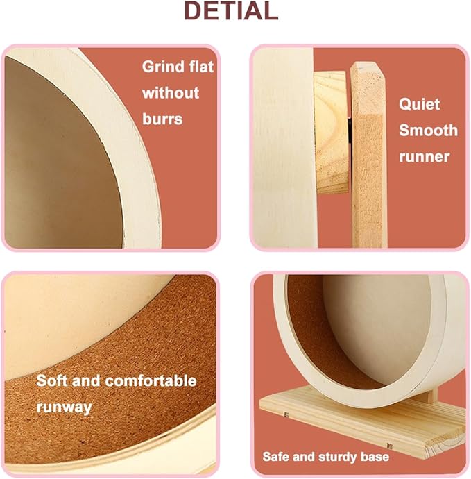 antiai 9.8 Inch Wooden Hamster Exercise Wheel Set,Silent Wheel Quiet Spinner Hamster Running Wheels,Hamster Water Feeder Accessories Chew Toys for Hamsters, Gerbils, Mice and Other Small Pets,9 pcs