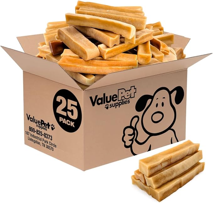 ValueBull Himalayan Yak Cheese Dog Chews, Large, 25 ct Bulk Pack - Long Lasting for Aggressive Chewers, All Natural, Healthy & Safe, Low Odor Nepal Yak Milk Chews