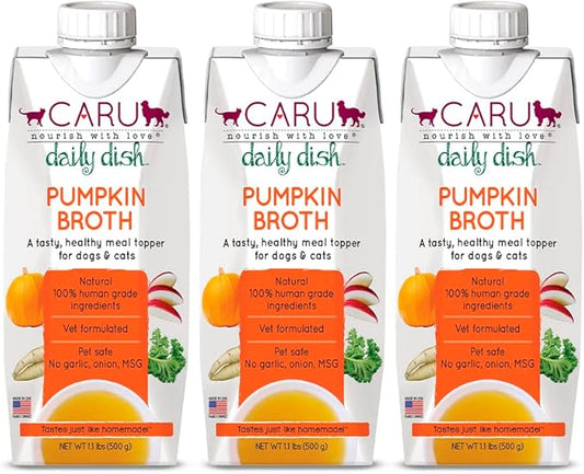 Caru - Daily Dish Pumpkin Broth Meal Topper for Dogs & Cats - Savory Pour-Over Broth - Pack of 3