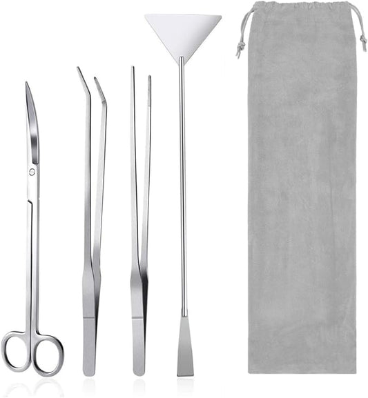 Aquarium Aquascaping Tool Stainless Steel Aquascape Tools Kit 4 in 1 Anti-Rust Fish Tank Starter Kit with Tweezers Scissors Spatula for Aquarium Plants (Silver)