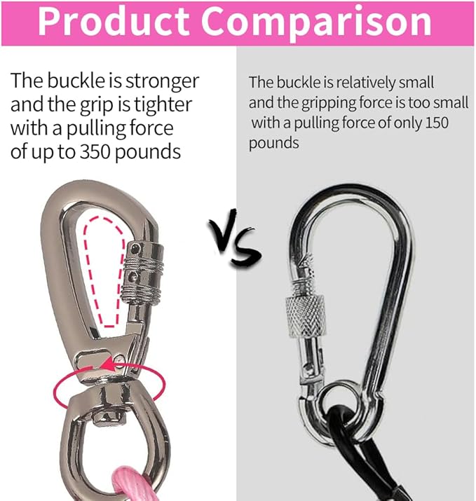 Dog tie Out Cable, 10/20/25/30/50/70/100 feet, Suitable for Dogs up to 350 pounds, Dog Cable with Swivel Buckle, Lightweight, Non-Winding, for Outdoor Camping, Yard Dog Cable (Pink, 100FT)