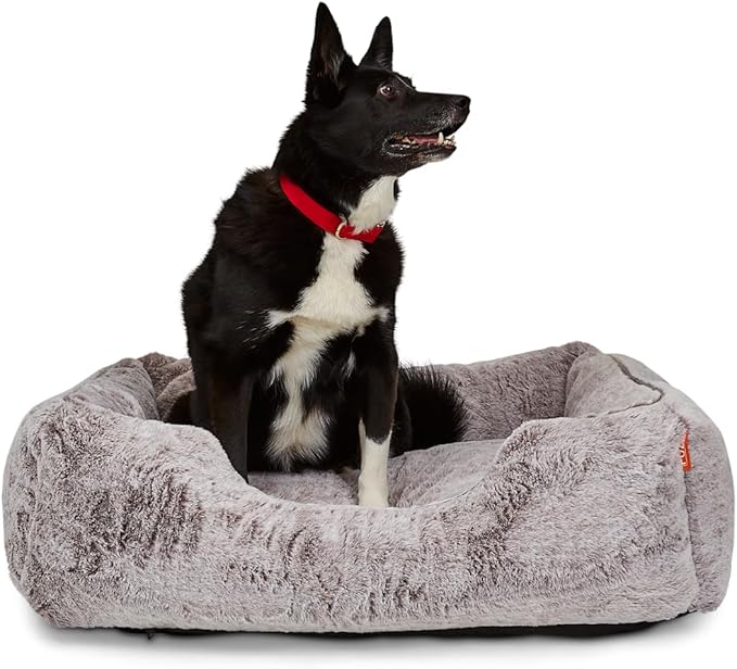 FUZI Luxury Aesthetic Dog Bed for Large Dogs with Washable Cover, Pet Couch, Pet Bed with Sides, Non-Slip Bottom, Soft and Durable Calming Dog Bed, Faux Fur Cover, Large 35.6x28.5x9.5 Light Grey