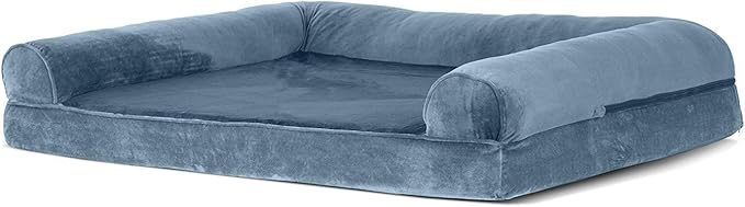 Furhaven Orthopedic Dog Bed for Large Dogs w/ Removable Bolsters & Washable Cover, For Dogs Up to 95 lbs - Faux Fur & Velvet Sofa - Harbor Blue, Jumbo/XL