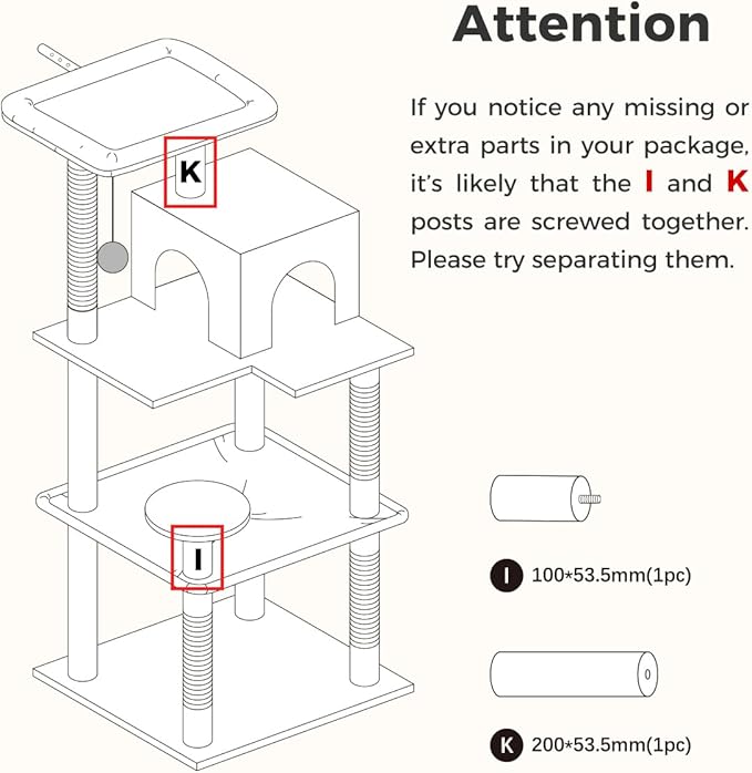 Cat Tree for Indoor Cats, 45.7" Multi-Level Cat Tower with Large Metal Frame Hammock, Cat Condo with 4 Scratching Posts and Top Perch for Small Medium Cat, Beige