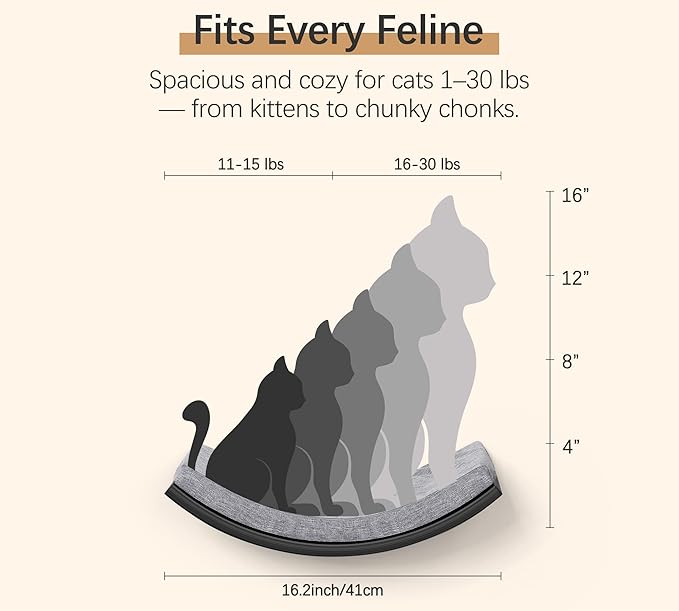 Cat Wall Shelf, Curved Cats Wall Bed, Wall Mounted Cat Grey Climbing Shelves for Sleeping, Playing, and Lounging