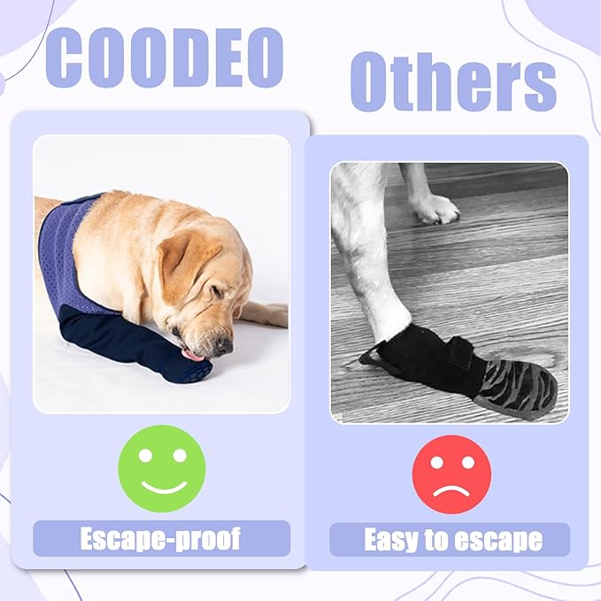 COODEO Dog Socks to Prevent Licking Paws, Healing Boots & Paw Protectors with Non-Slip Bottoms for Wound Protection, Waterproof Sleeve Shoes for Licking（Purple，M_Left