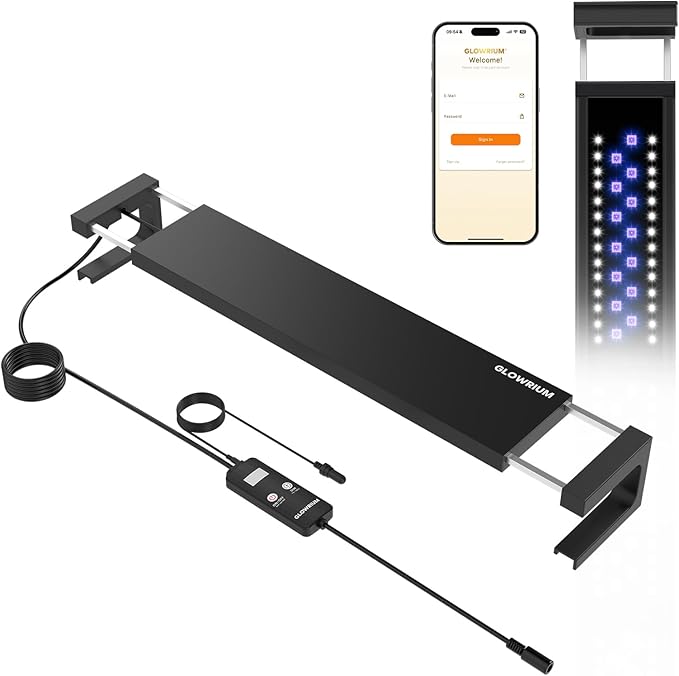 GLOWRIUM Saltwater Aquarium Light, Smart Reef Coral Fish Tank Light with Bluetooth + WiFi Dual Control App, DIY Spectrum, Brightness Adjustable, Anti-Drop, Real Time Water Temperature Sensor(18-24 in)