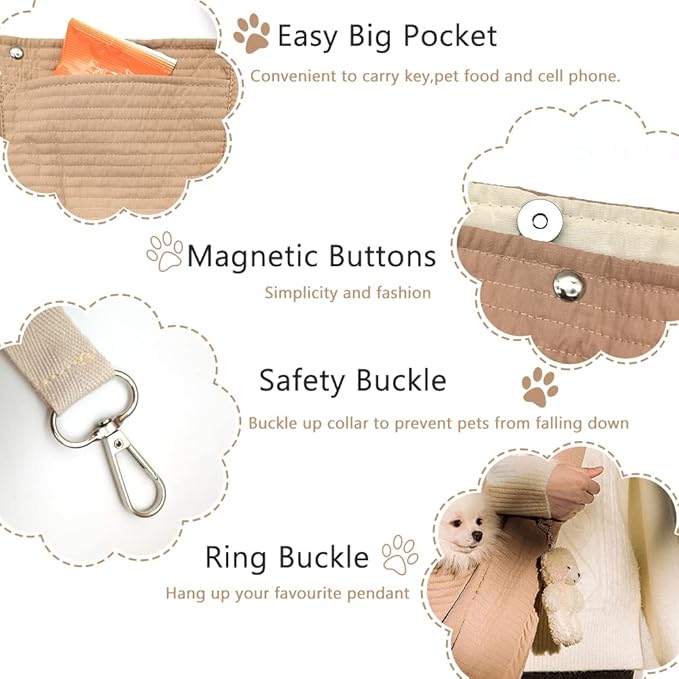 NATUYA Small Dog Carrier Sling Cat Sling, Adjustable Strap Comfy Stylish Puppy Pouch with Big Pockets for Travel Walking Subway (Brown,Adjust Strap-Canvas)