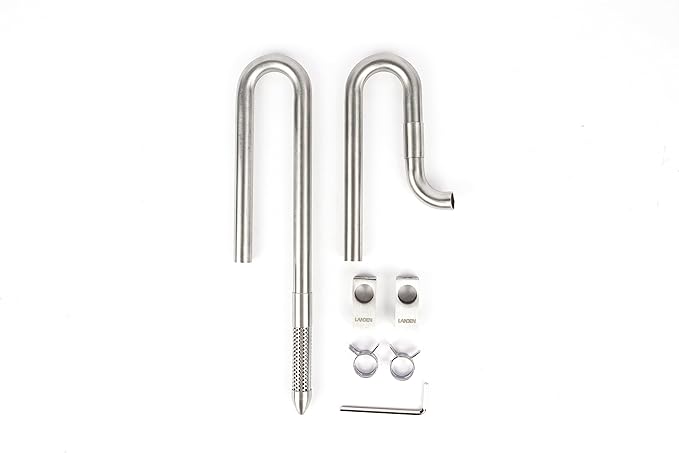 LANDEN 304 Stainless Steel Lily Pipes with Clamps for Rimless Glass Aquarium, Inflow and Outflow Set (Pipe Diameter 12mm)…