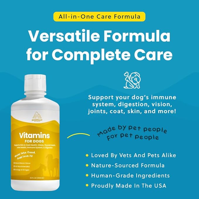 Liquid Multivitamin for Dogs with Probiotics, 8 in 1 Vitamins for Immune Support, Energy & Digestion, High Absorption Liquid Dog Supplement, Made in USA, 32 oz