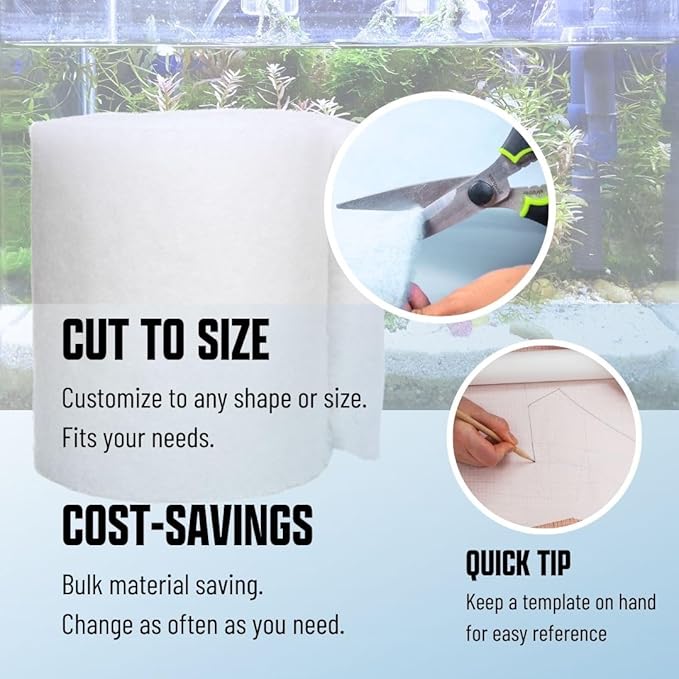Premium Aquarium Filter Media Pad - Cut-to-Fit Roll, Fresh and Saltwater Safe, Blue & Dye-Free Options, Made in USA (Dye Free, 12"x96" (8 ft) x 0.75")