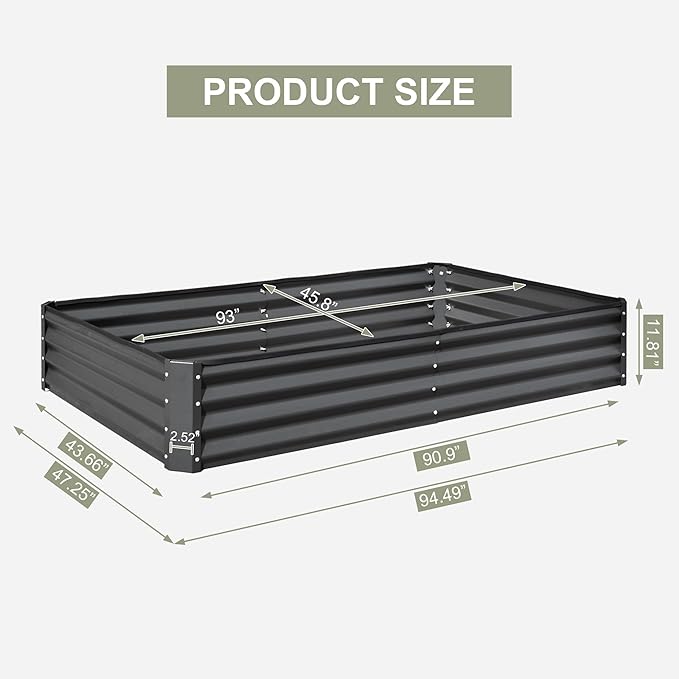 Domi Galvanized Raised Garden Bed, 8x4x1Ft Thickening Metal Planter Box for Vegetables Bottomless for Backyard Outdoor, 1" Deep w/ 228 Gallon Capacity - Dark Gray