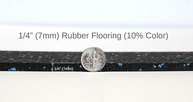 American Floor Mats 1/4in (7mm) Thick 10% Grey 4' x 4' Heavy Duty Rubber Rolls, Protective Exercise Mats, Home Gym Rubber Flooring