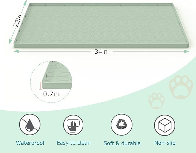 Cat Litter Mat, Silicone Large Cat Mat for Litter Box - 34x22 in, Waterproof & Non-Slip, Durable & Easy Clean, Green