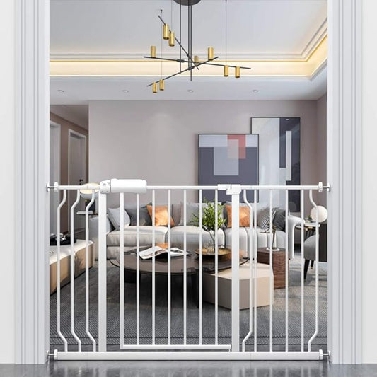 ALLAIBB Extra Wide Pressure Mounted Baby Gate Walk Through Child Kids Safety Toddler Tension White Long Large Pet Dog Gates with Extension for doorways Kitchen (48.03-52.76"/122-134cm)