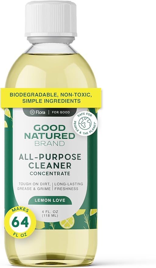 Good Natured Brand All-Purpose Cleaner Concentrate | Multi-Surface Cleaner | Natural Lemon Essential Oil | Multipurpose Cleaner Concentrate All Surfaces | Lemon Love | 4oz makes 64oz