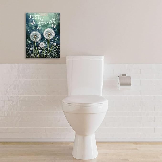 Dandelion Pictures Wall Art, Farmhouse Floral Bathroom Wall Decor, Rustic Inspirational Framed Painting Butterfly White Flower Canvas Artwork for Bathroom Bedroom Living Room Decorations 20"L x 16"W