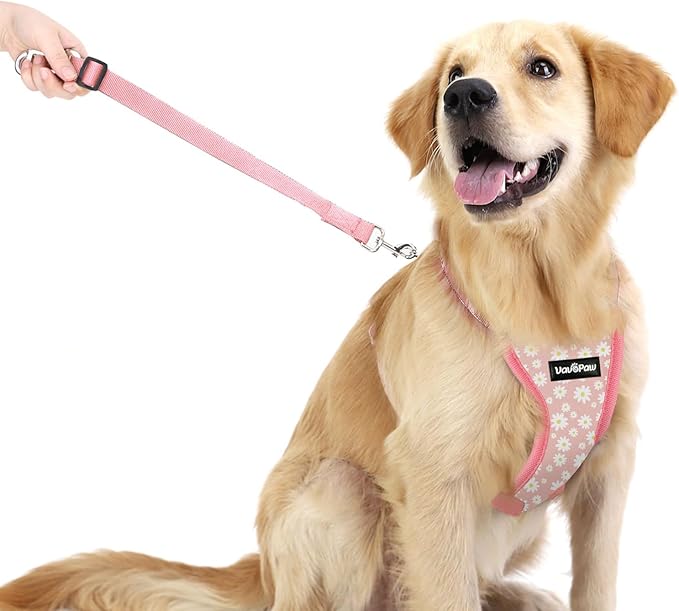 Dog Seat Belt, Safety Vest Dog Car Harness with Adjustable Buckle Dog Seat Belt for Vehicle Nylon Pet Safety Seat Belts Heavy Duty(M, Pink Daisy)