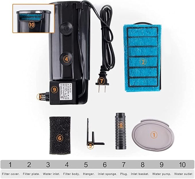 PULACO Aquarium Internal Filter 3 to 20 Gallons, for Turtle Tanks, Reptiles, Amphibians, Frog, Cichlids, Newt or Fish Tank