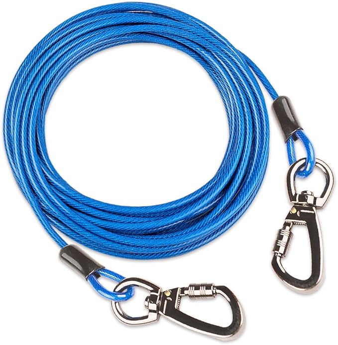 Dog Tie Out Cable, 100FT, Blue, Suitable for Dogs up to 350 pounds, Lightweight, Non-Winding, for Outdoor Camping, Yard
