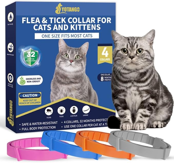 4 Pack Flea Collar for Cats, 32 Months Flea and Tick Prevention for Cats, Waterproof Cat Flea Collar, Natural Cat Flea and Tick Treatment, Adjustable Flea and Tick Collar for Cats Kittens(4 Colors)