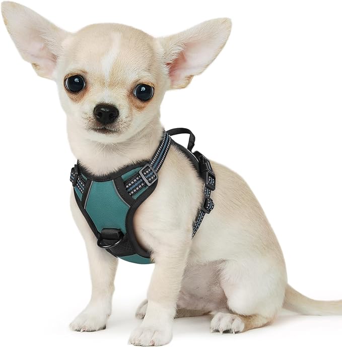 Eagloo Small Dog Harness No Pull, Service Vest with Reflective Strips and Control Handle, Adjustable and Comfortable for Walking, No Choke Pet Harness with 2 Metal Rings, Dark Green, XS
