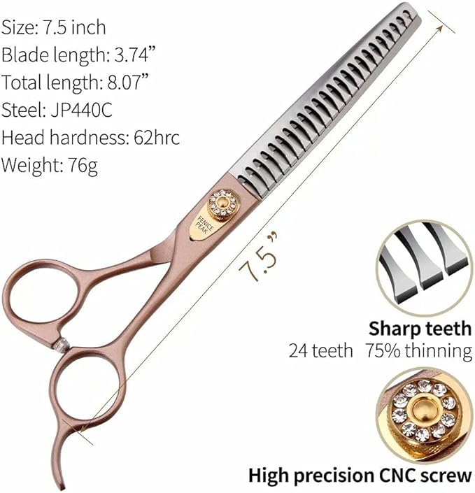 Fenice Peak Thinning Shears for Dogs and Cats Pet Grooming Scissors Chunkers Shears 440C Stainless Steel Professional Dog Trimming Scissors 7.5''