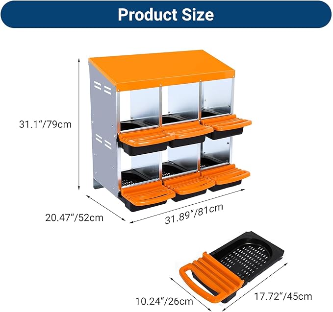 Chicken Nesting Box, 6 Hole 2 Layer Hen Nest Boxes, Roll Away Eggs Laying Boxes,Cleanable Pull Out Hen Roosting Boxes