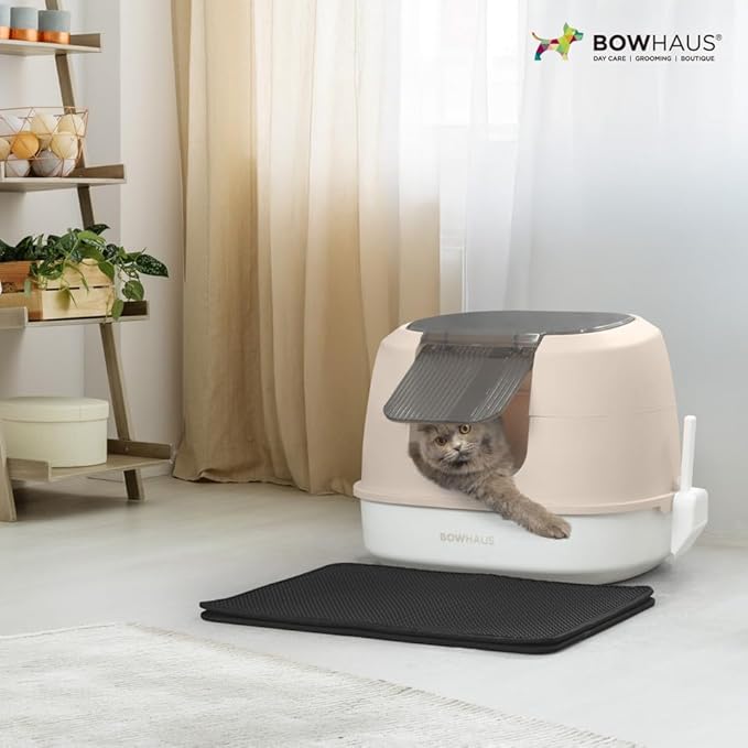 Detachable Cat Litter Box with Lid, 3-in-1 Cat Toilet of Cats, Large Space Anti-Leakage Cat Litter Box with Scoop, Cat Mat & Odor Fitter, Dark Grey