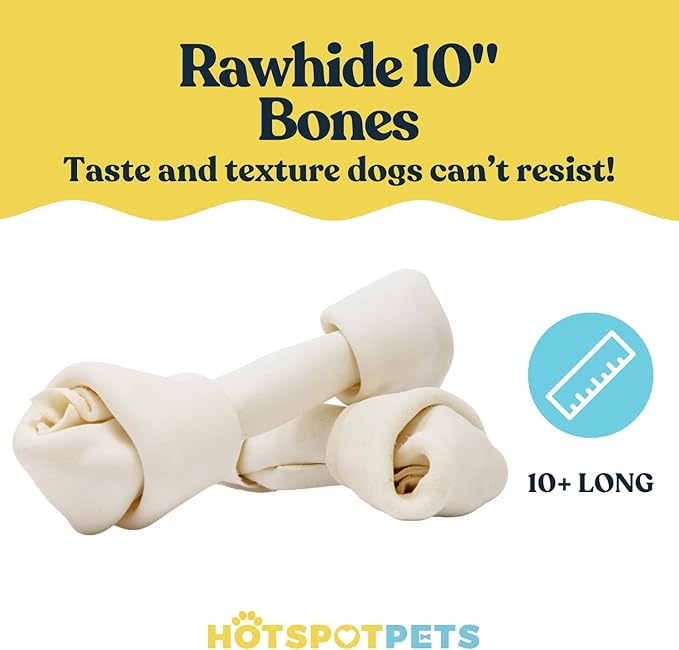 hotspot pets 10 Inch Large Rawhide Dog Bones - Made from Grass Fed Cows - Long Lasting Chews Great for Dental & Oral Care - Bones for Aggressive Chewers & Large Dogs (10 Inch - 1 Count)