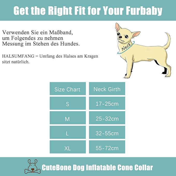 CuteBone Inflatable Dog Donut Collar with Removable Soft Fleece Covers for Small/Medium/Large Dogs and Cats After Surgery GWB04M