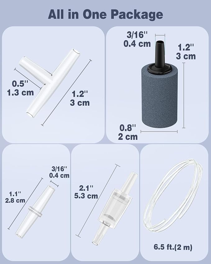 Pawfly Aquarium Air Pump Oxygen Pump for 10-200 Gallon Fish Tanks Buckets Dual Outlet Adjustable Ultra Quiet Aerator Pump with Accessories