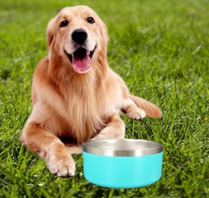 Dog Bowl, Dog Water Bowl Vacuum Insulated Stainless Steel, Non-Slip, Spill-Proof, Easy Clean, Keeps Water Cool, Cute, Stylish Pet Bowl, 64 oz, Light Blue, Modern