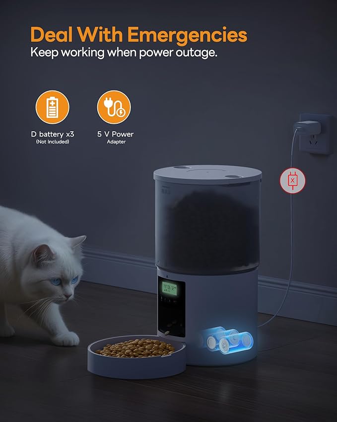 Automatic Cat Feeder Food Dispenser: 4L Timed Small Dog Dry Food Dispenser with 10s Voice - Distributeur Nourriture Chat Hund Programmable - Auto Pet Feeder with 1-6 Meals White