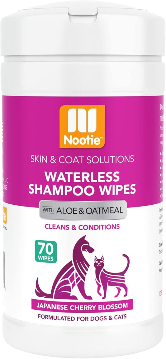 Nootie Waterless Shampoo Wipes for Dogs & Cats - Long Lasting Japanese Cherry Blossom Fragrance - Sold in Over 10,000 Vet Clinics and Pet Stores Worldwide, Made in USA - 70 Count