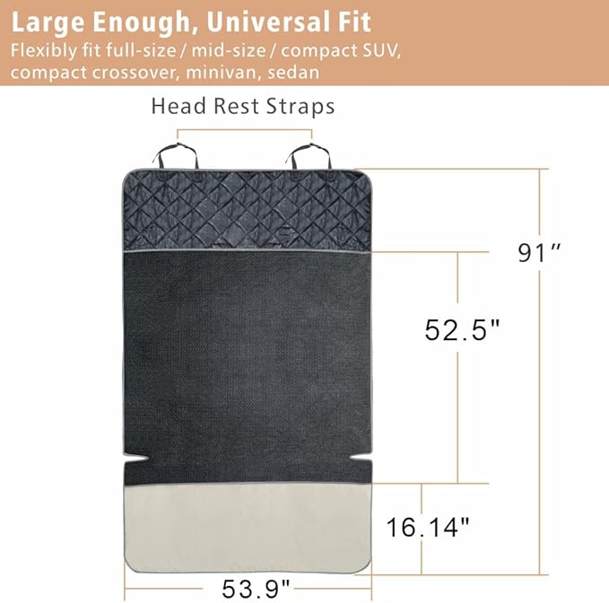 F-color SUV Cargo Liner for Dogs, Water Resistant Pet Cargo Cover Dog Seat Cover Mat for SUVs Sedans Vans with Bumper Flap Protector, Non-Slip, Large Size Universal Fit, Beige