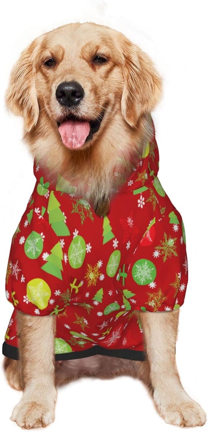 Christmas Tree Print Hoodie,Christmas Cosplay Dog Clothes with Pocket and Hat Winter Clothes Sweaters Large