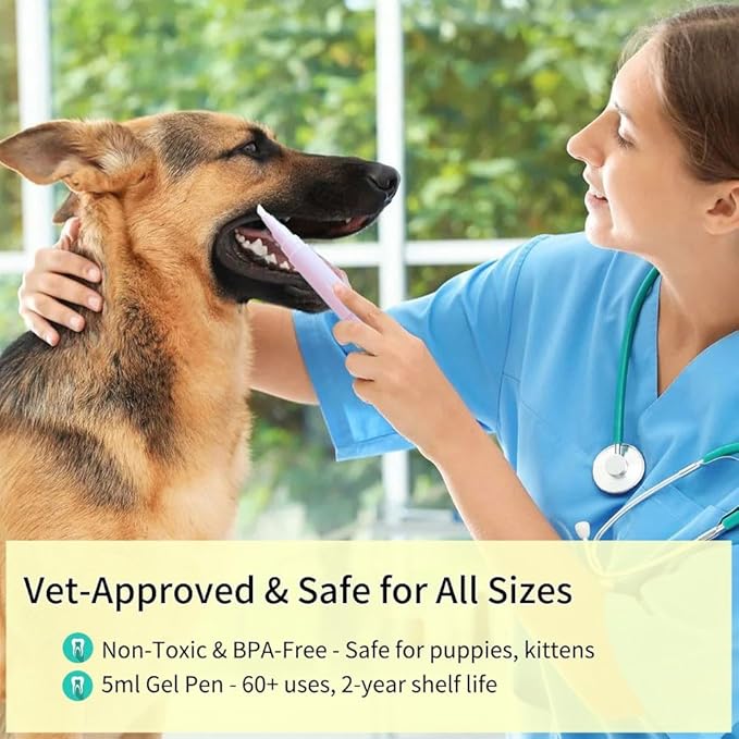Pet Toothbrush Pen & Oral Repair Gel for Dogs & Cats – Teeth Cleaning Pen, Natural Plant Substance Tartar Remover for Repairing Pets' Teeth (4pcs)