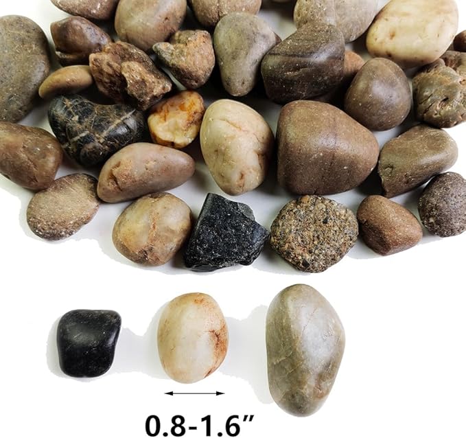 HappyFiller Decorative Natural Pebbles Polished Rocks Stones Mixed Color for Aquarium Gravel,Fish Turtle Tank,Outdoor Indoor Plants Top Dressing,Garden Landscaping,Home Vase Filler Decoration,2 LB