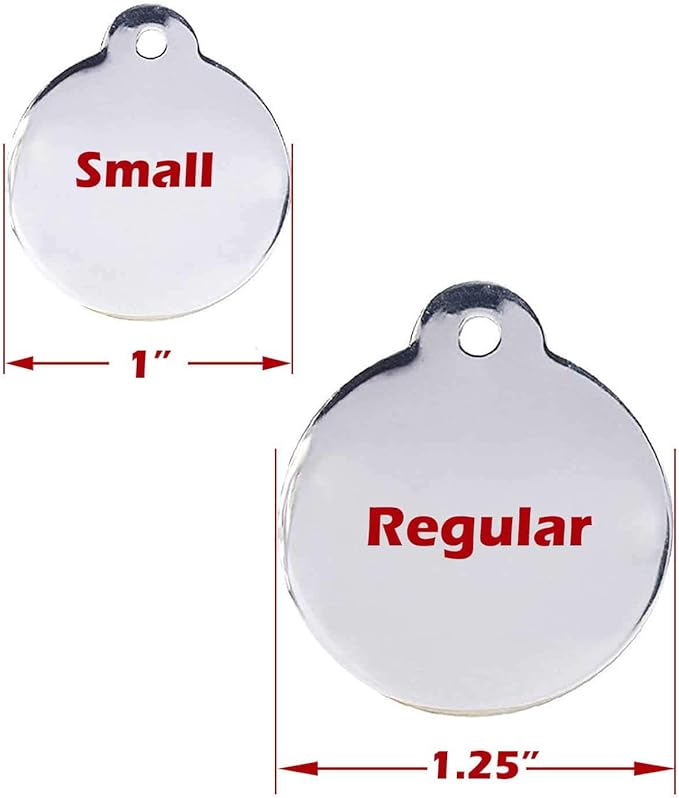 Engraved Pet Tag for Dogs and Cats - Personalized Front & Back up to 4 Lines of Text Custom Engraved ID, Round Paw Print Solid Plating Stainless Steel Silver Small