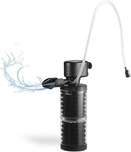 SainSmart XpertMatic 15W Aquarium Filter 2 Stages 238 GPH (900L/h) for Up to 70 Gallon Fish Tank, Submersible Internal Fish Tank Filter and Water Pump, Black, Modern Style