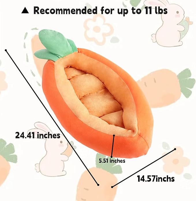 Bunny Bed, Rabbit Bed Carrot Shape, Soft & Machine Washable with Removable Cushion for Guinea Pig Chinchilla Squirrel Hedgehog and Other Small Animals (Carrot Shape)