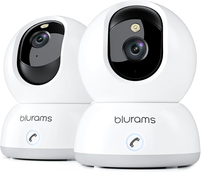 blurams 2K Pet Camera, Cameras for Home Security with One-Touch Call, Indoor Camera w/Color Night Vision, Motion Tracking, Cloud & SD Card Storage (2Pack)