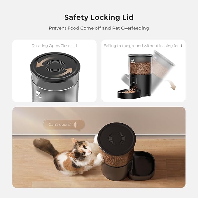 Automatic Cat Feeder - 3L Pet Dry Food Dispenser with Timed Programmable Portion Control, Dual Power Backup, Easy Set Up, 10 Meals Per Day for Cats and Puppies, Black（Remote Not Supported）