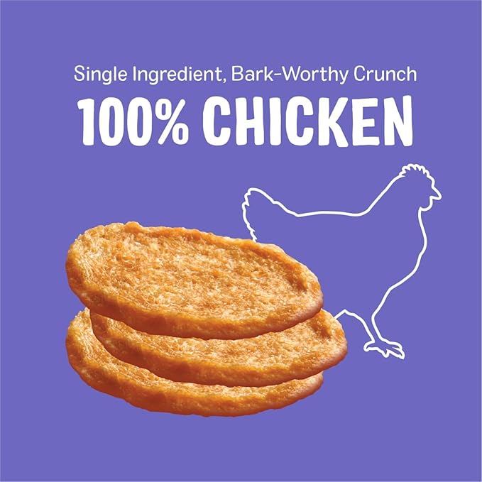 Three Dog Bakery Bark’N Crunch! Chicken Chips, Crunchy Treats for Dogs, Single Ingredient, High Protein Snacks, No Artificial Flavors or Colors, Made in The USA, 8 oz