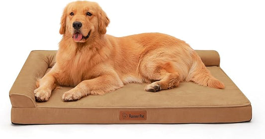 Chew Proof Dog Bed, 3" Memory Foam Dog Bed for Medium and Large Dogs, Removable and Washable Microsuede Cover, Waterproof Liner, Nonskid Bottom, 44x32 Inches XXL Khaki