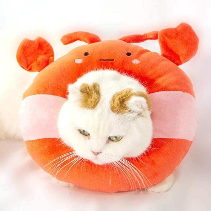 Adjustable Cat Recovery Collar Soft,Cute Pet E-Collar Neck Cone After Surgery Wound Healing Protective Cone Fit for Kitties, Small Dogs(ELC05-lobster-s)