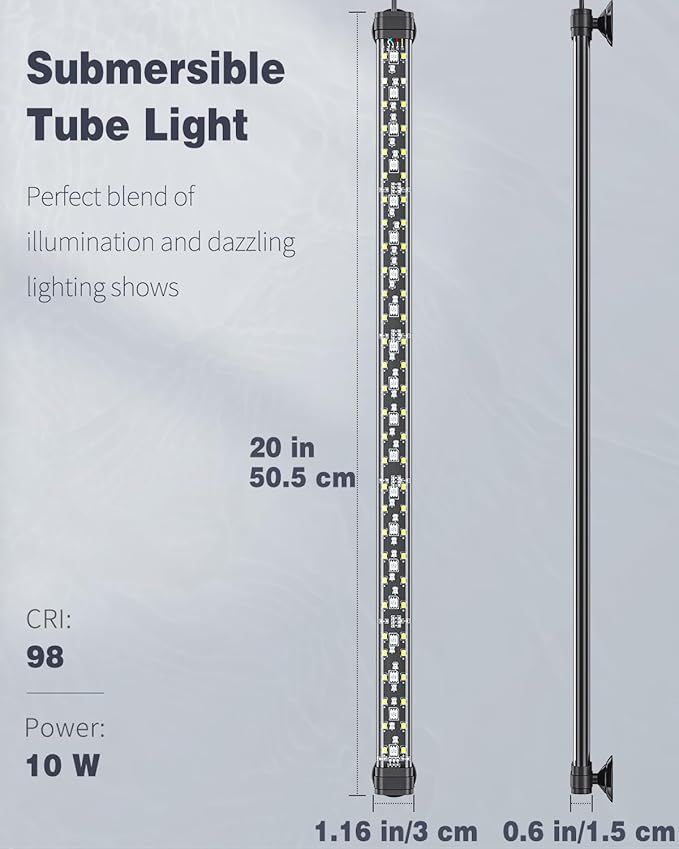 Pawfly 10 W Aquarium LED Light 20 Inch 24/7 Fish Tank Light with Full Spectrum Brilliant White Blue Red Green Lights Multi-Colored LEDs with D/N Mode Single Color Effects Timer & Adjustable Brightness